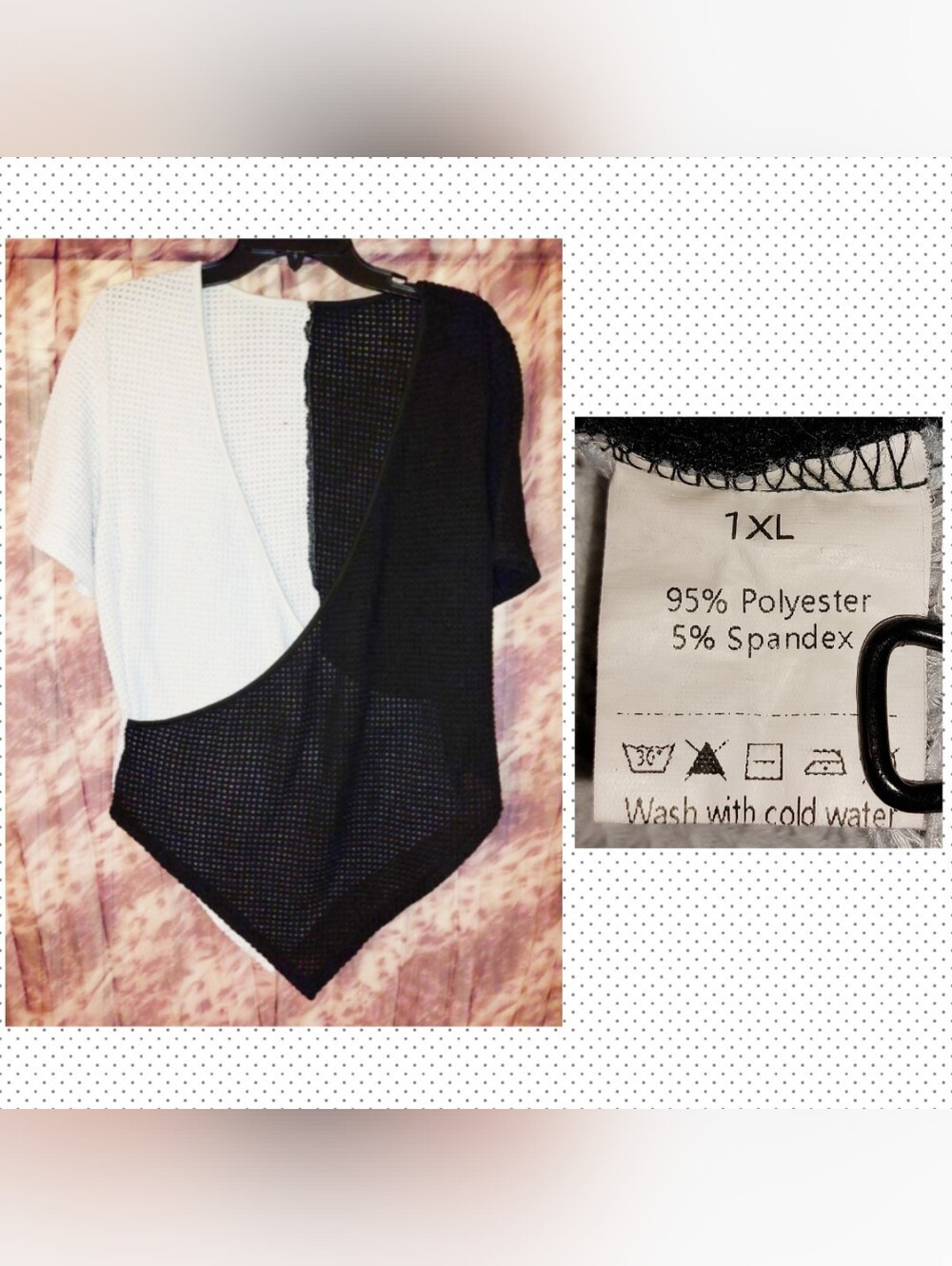 Unbranded Black & White Colorblock Faux Wrap Soft Waffle Knit Top Sz 1XL(14/16)